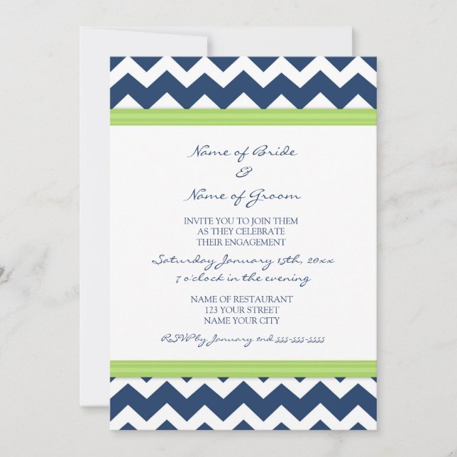 Blue Lime Chevron Engagement Party Invitations (Front)