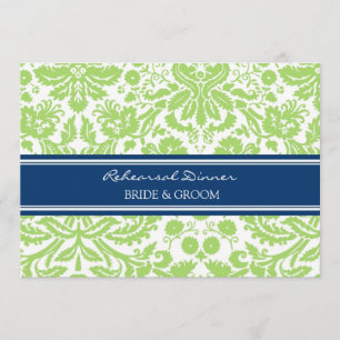 Blue Lime Damask Rehearsal Dinner Party Invitation