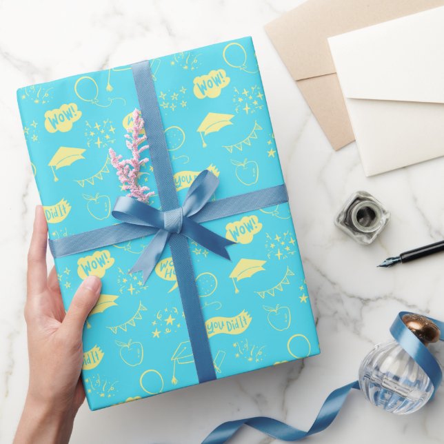 Blue Lime Graduation Hand Drawn Scribble Pattern Wrapping Paper (Gifting)
