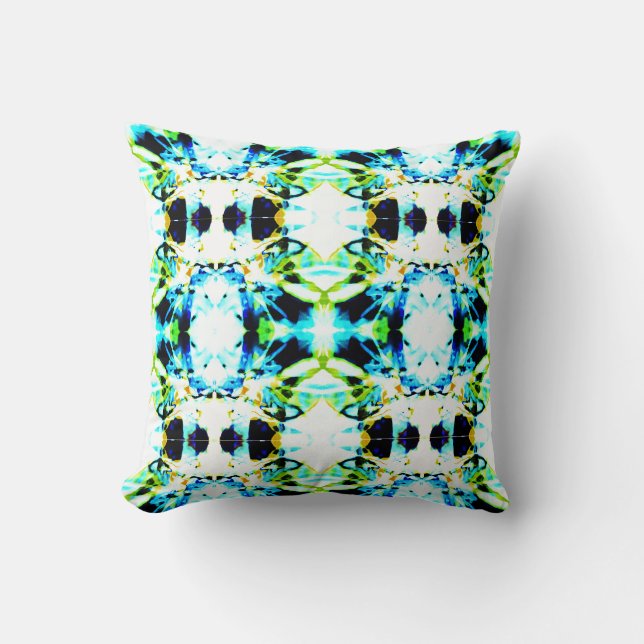 Blue Lime Green Gold Black Large Tile Design Cushion (Front)