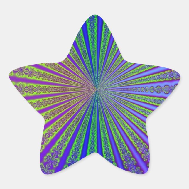 Blue Lime Green Purple Abstract Fractal Tunnel Star Sticker (Front)