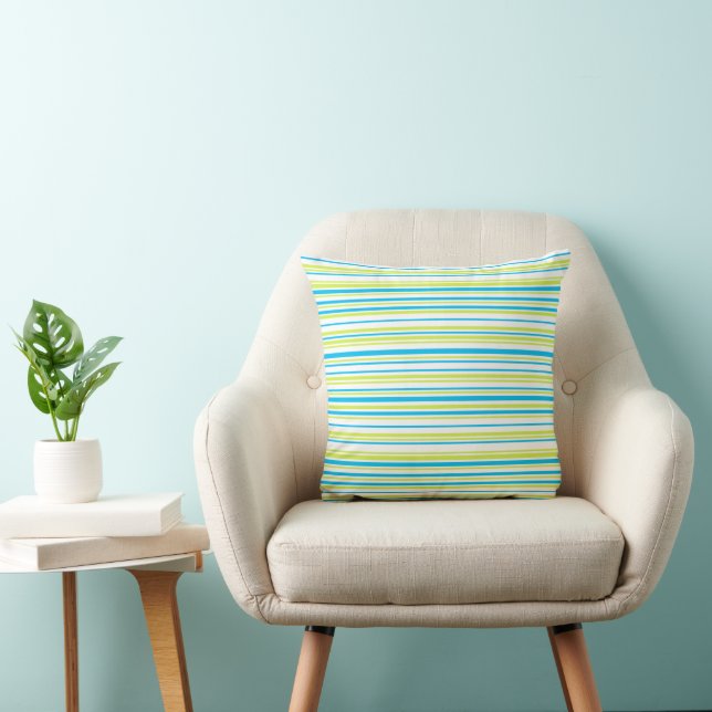 Blue lime green simple elegant Stripes pattern Cushion (Chair)
