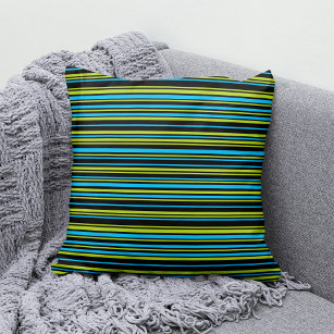Blue lime green stripes Throw pillow