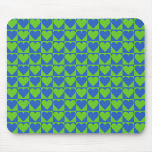 Blue / Lime Heart Pattern custom mousepad