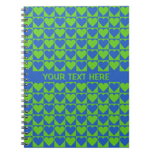 Blue / Lime Heart Pattern custom notebook