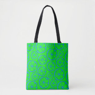 Blue Lime Lemon Pattern with Neon Green Background Tote Bag