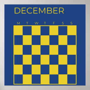 Blue Lime Undated Chequered December Calendar Poster