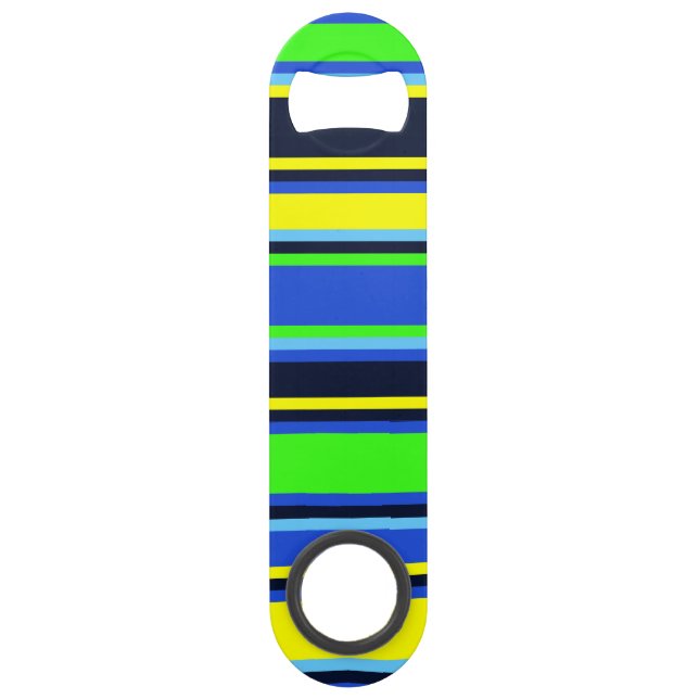 Blue, Lime, & Yellow Striped Opener (Front)