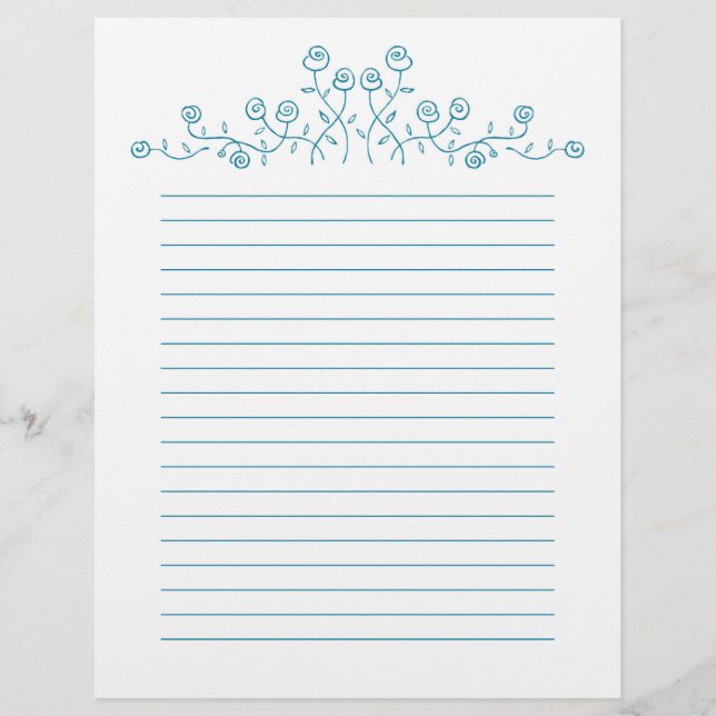 Blue line art roses drawing. (Front)