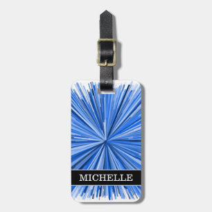Blue Line Burst Pattern + Custom Name Luggage Tag