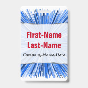 Blue Line Burst Pattern; Personalised Name Badge ID Badge