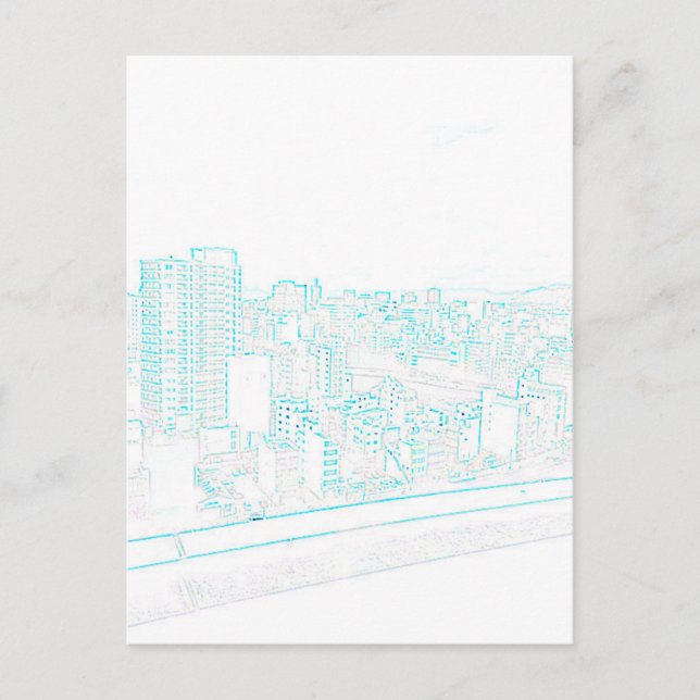 Blue line drawing post card Part 1 (Front)