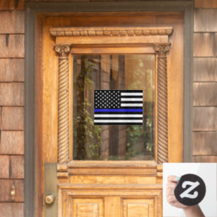 Blue Line Flag Window Sign, Police, American Flag