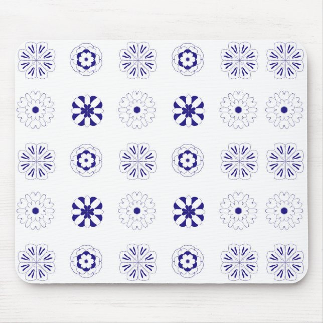 Blue line flower pattern mouse pad (Front)