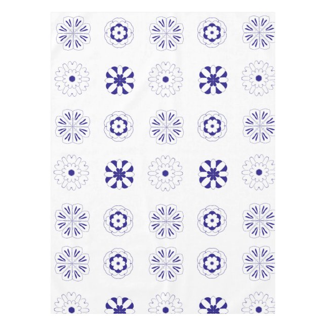 Blue line flower pattern tablecloth (Front)