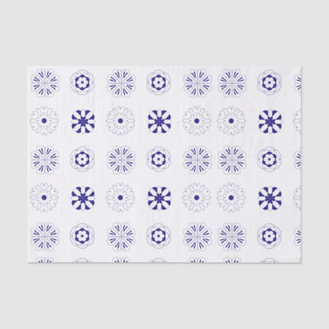Blue line flower pattern tissue paper (Front)