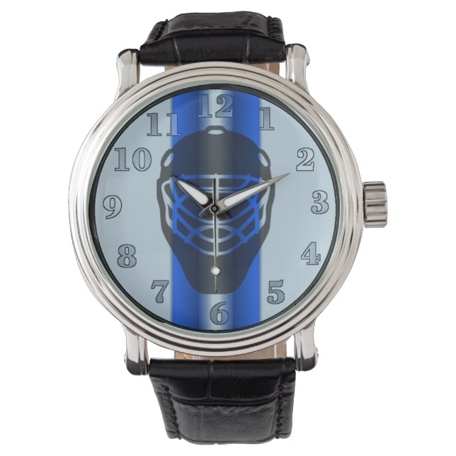 Blue Line Goalie Mask Hockey Wrist Watch (Front)