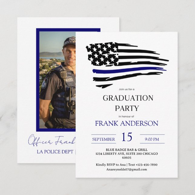 Blue Line Honour police Graduation Invitation Set (Front/Back)