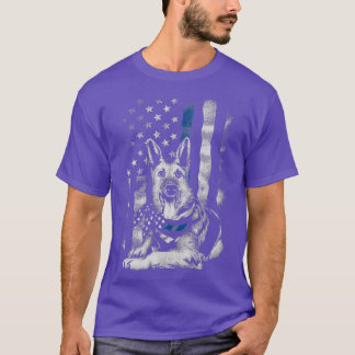 Blue Line K9 American USA Flag German Shepherd T-Shirt