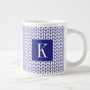 BLUE LINE KNIT Big White Mug + Initial II