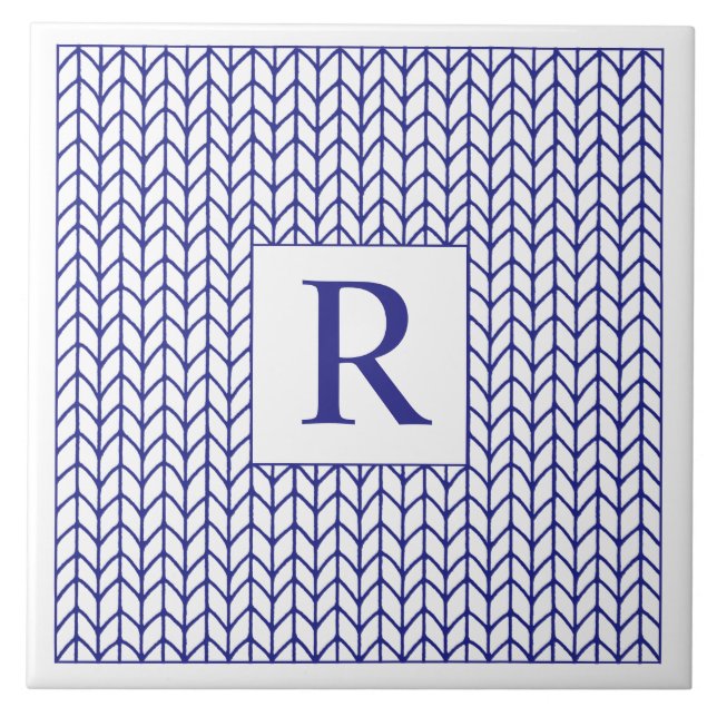 BLUE LINE KNIT Ceramic Tile + Initial  (Front)