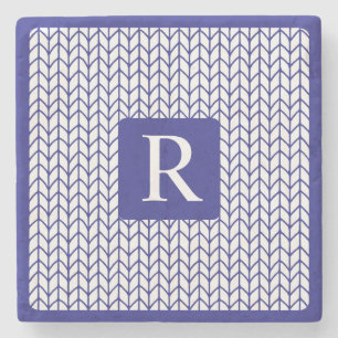BLUE LINE KNIT Marble Stone Coaster + Initial II