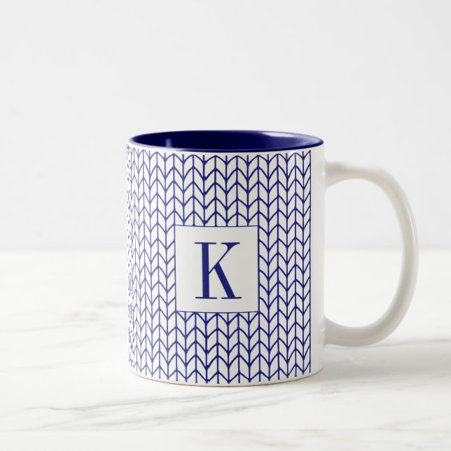 BLUE LINE KNIT Navy Two-Tone Mug + Initial (Right)