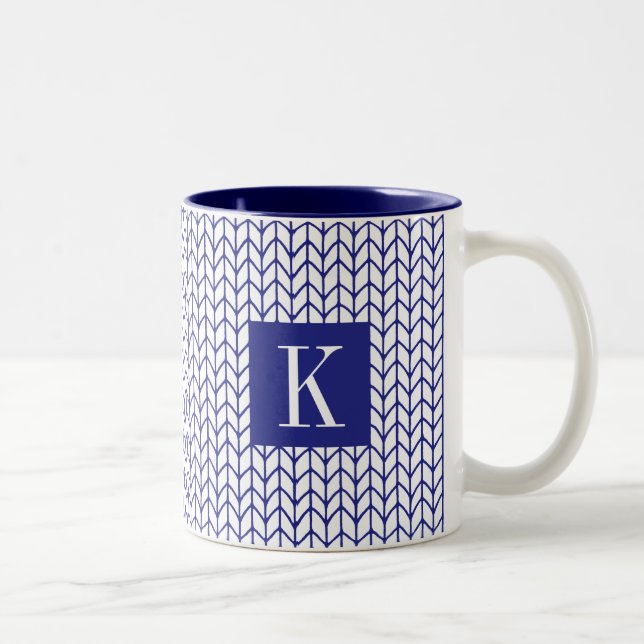 BLUE LINE KNIT Navy Two-Tone Mug + Initial II (Right)