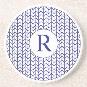 BLUE LINE KNIT Round Sandstone Coaster + Initial