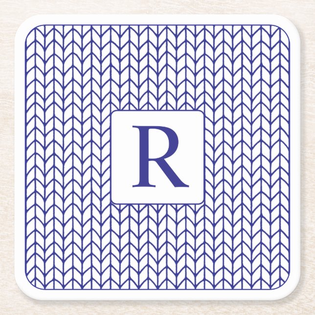 BLUE LINE KNIT Square Paper Coasters + Initial (Front)