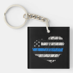 Blue Line Love Key Ring