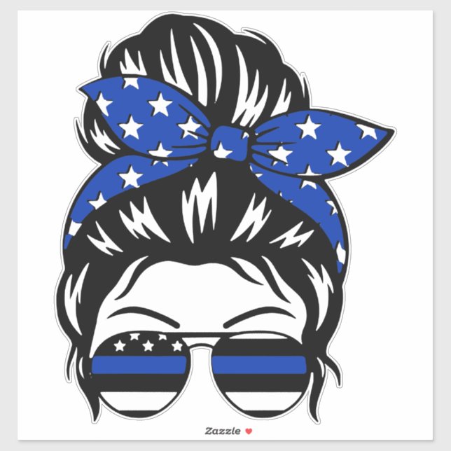 Blue Line Messy Bun Sticker (2"–4") | T (Sheet)