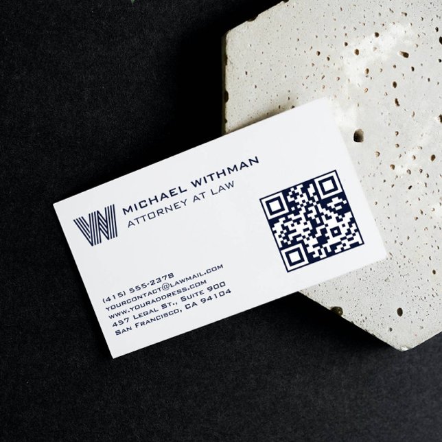 BLUE LINE MONOGRAM  MASCULINE QR LAWYER ACCOUNTANT BUSINESS CARD (Creator Uploaded)