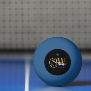 Blue Line & Monogrammed Name / Modern Signature Ping Pong Ball