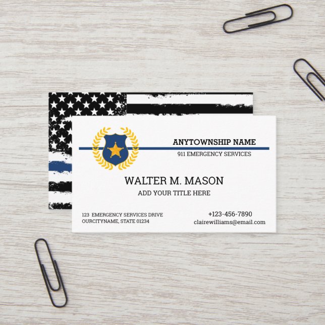 Blue Line Police US FLAG   Business Card (Front/Back In Situ)