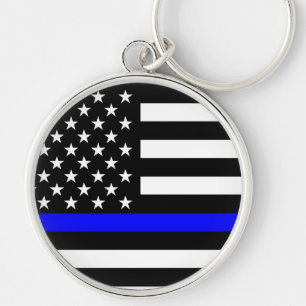 Blue Line US Flag Key Ring