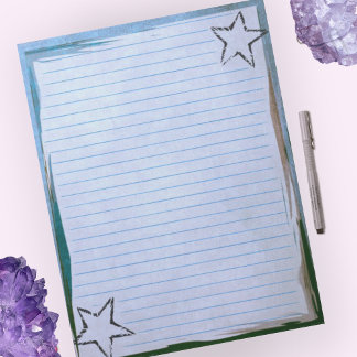 Blue Lined Paper Rustic Stars Chic Border Grunge Notepad