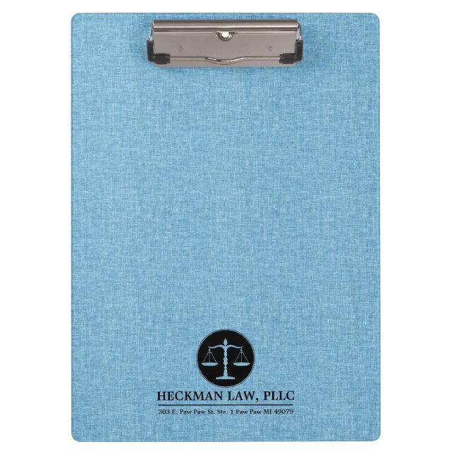 Blue Linen Black Justice Logo Clipboard (Front)