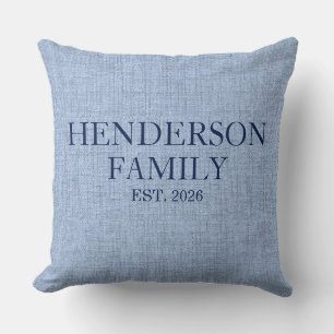 Blue Linen Pattern Custom Family Throw Pillow