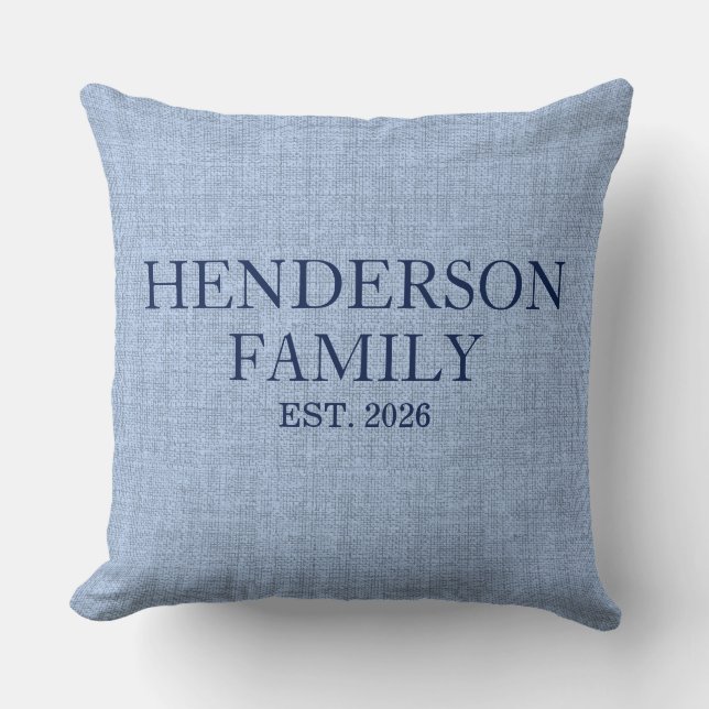 Blue Linen Pattern Custom Family Throw Pillow (Front)