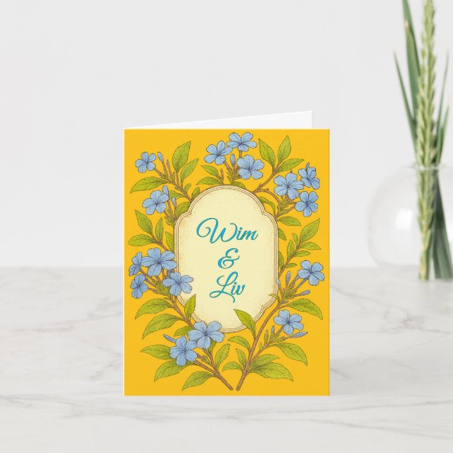 Blue linen rustic wedding in floral style  invitation (Front)