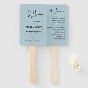 Blue Linen Simple Black Script Wedding Hand Fan