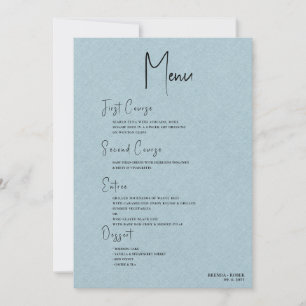 Blue linen Simple Black Script Wedding Menu Invitation