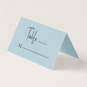 Blue Linen Simple Black Script Wedding Place Card