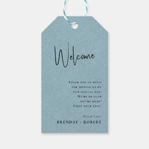 Blue linen Simple Script Welcome Wedding Gift Tag