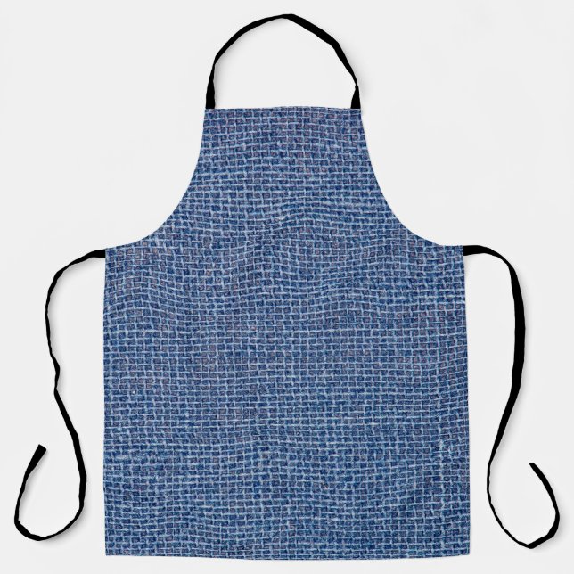 Blue linen texture closeup photo background. apron (Front)