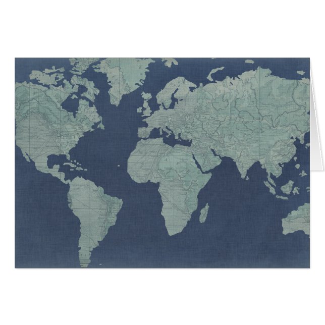 Blue Linen World Map (Front Horizontal)