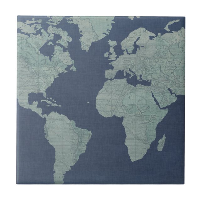 Blue Linen World Map Tile (Front)