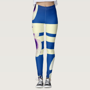 Blue, lines and flowers Leggings