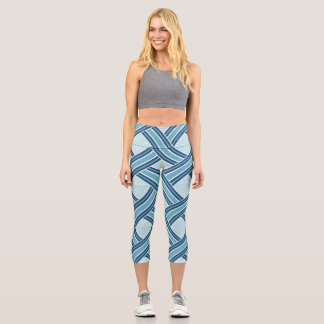 Blue Lines Pattern Capri Leggings
